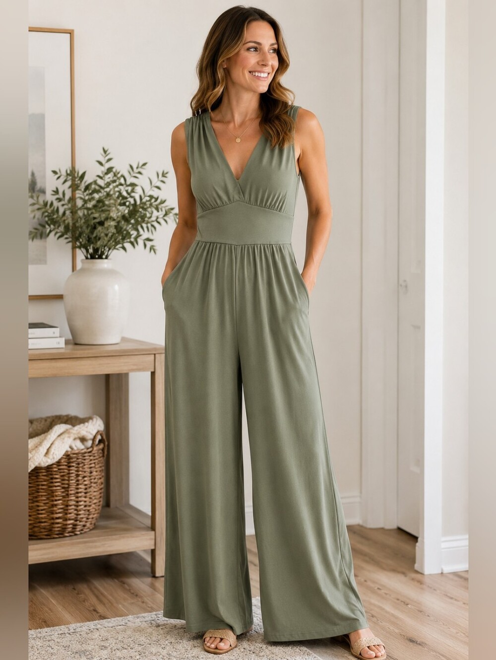 HALARA Sleeveless V-Neck Wide-Leg Jumpsuit